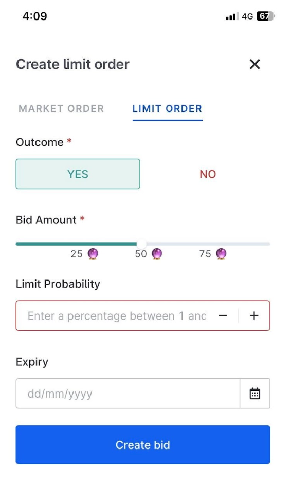 Placing a limit order