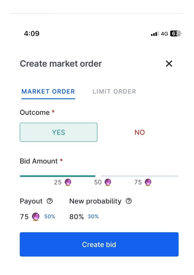 Creating a market order